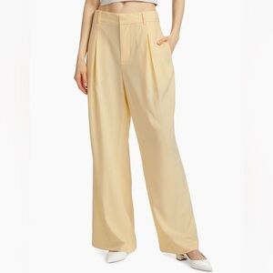 Ronny Kobo Stretch Twill Pleated Wide-Leg Slouchy Trousers Pants Large Yellow